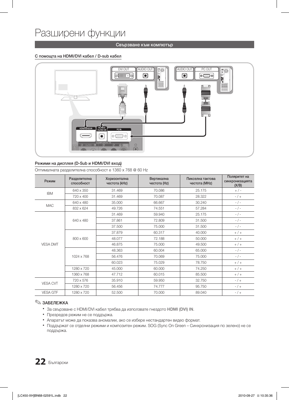 Разширени функции | Samsung LE22C450E1W User Manual | Page 182 / 401