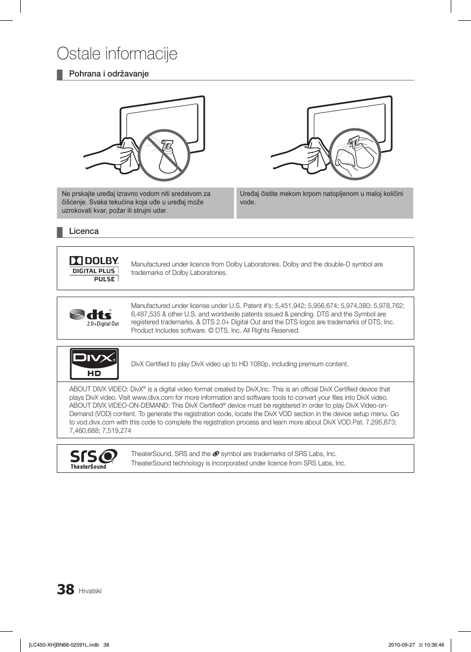Ostale informacije | Samsung LE22C450E1W User Manual | Page 238 / 401