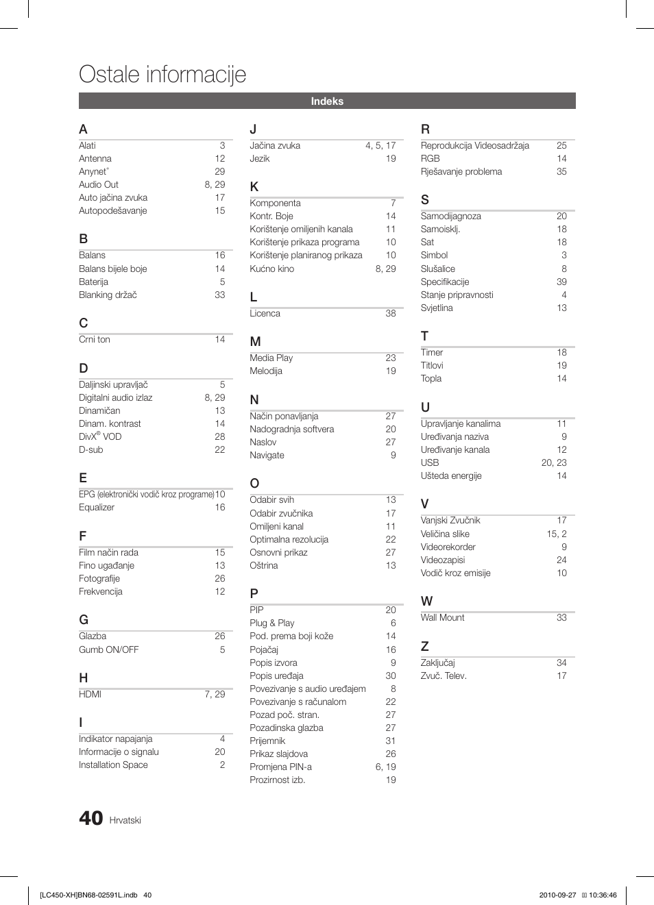 Ostale informacije | Samsung LE22C450E1W User Manual | Page 240 / 401