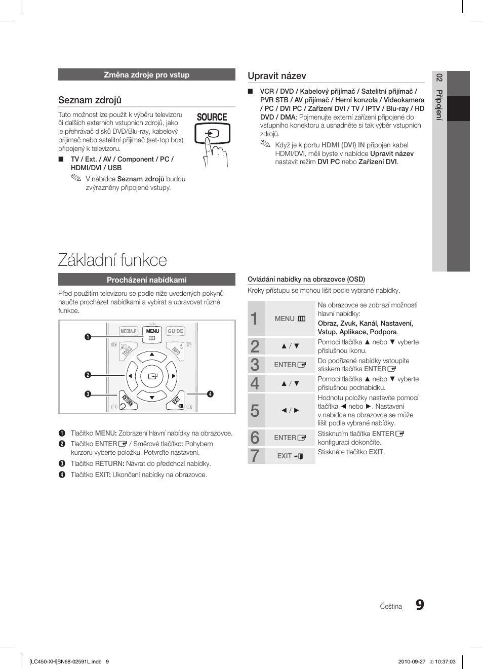 Základní funkce, Seznam zdrojů, Upravit název | Samsung LE22C450E1W User Manual | Page 249 / 401