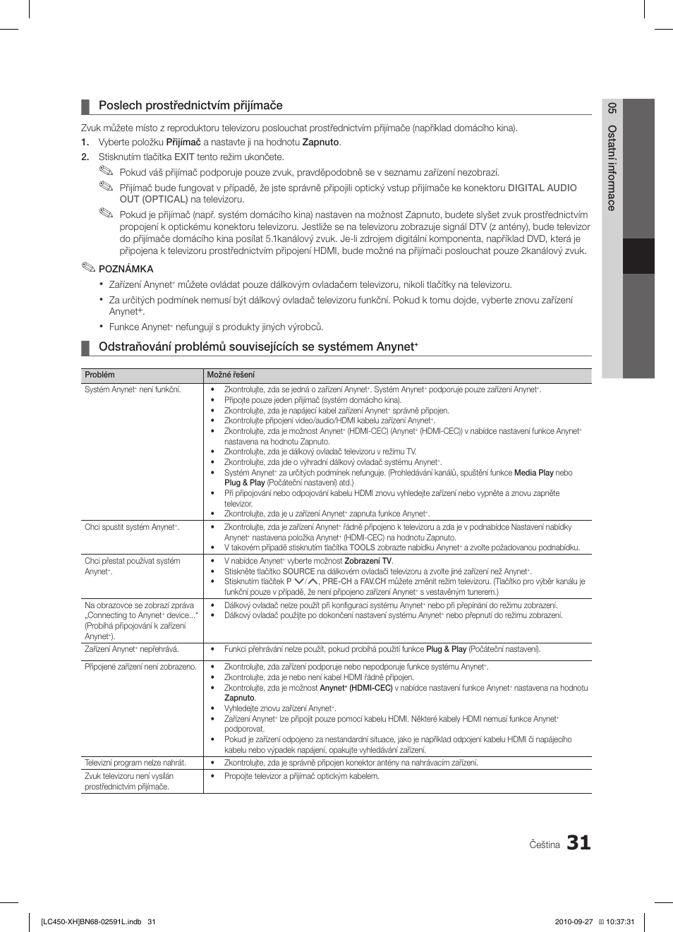 Poslech prostřednictvím přijímače | Samsung LE22C450E1W User Manual | Page 271 / 401