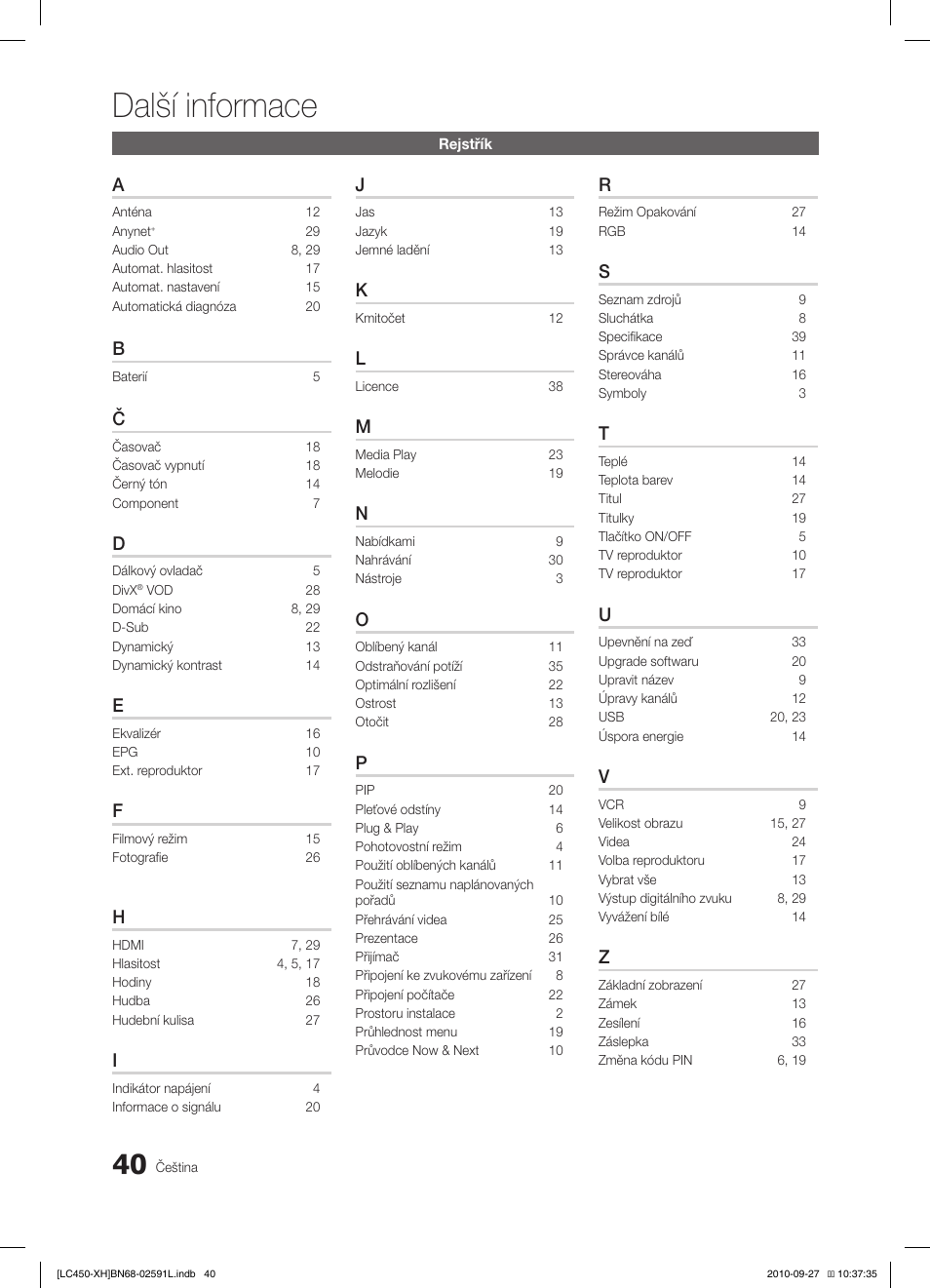 Další informace | Samsung LE22C450E1W User Manual | Page 280 / 401