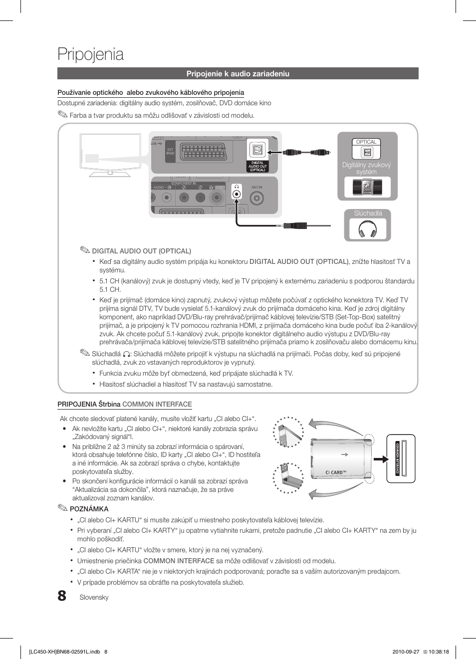 Pripojenia | Samsung LE22C450E1W User Manual | Page 288 / 401