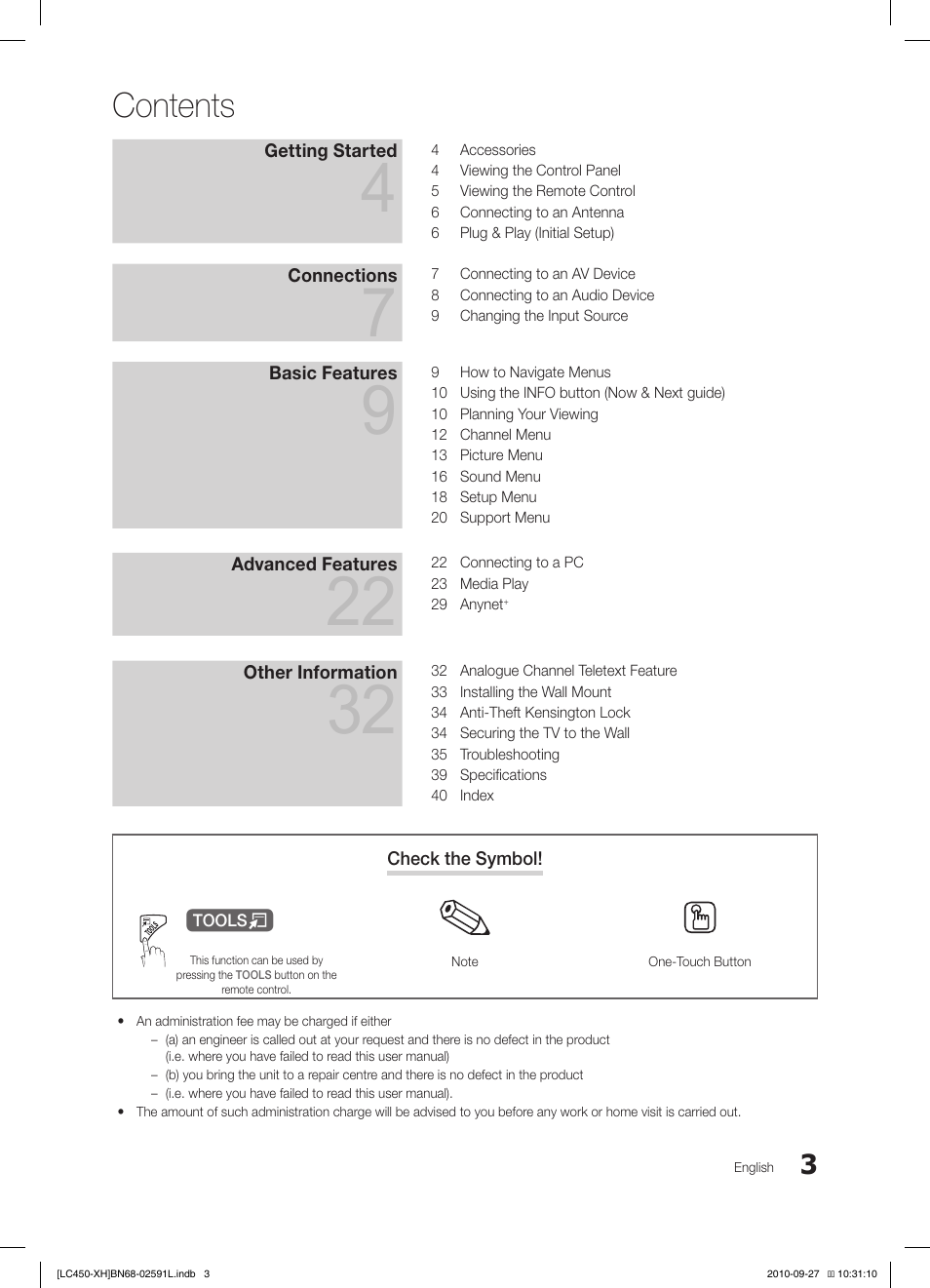 Samsung LE22C450E1W User Manual | Page 3 / 401