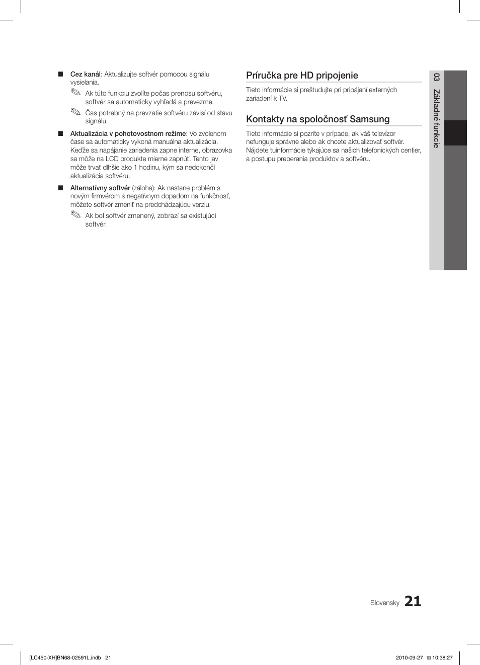 Príručka pre hd pripojenie, Kontakty na spoločnosť samsung | Samsung LE22C450E1W User Manual | Page 301 / 401