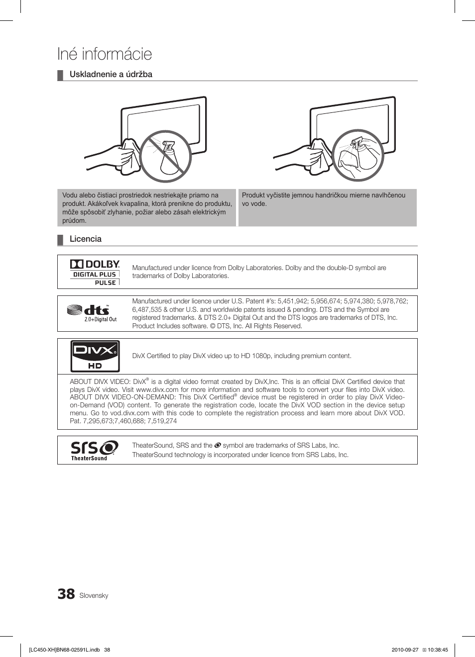 Iné informácie | Samsung LE22C450E1W User Manual | Page 318 / 401