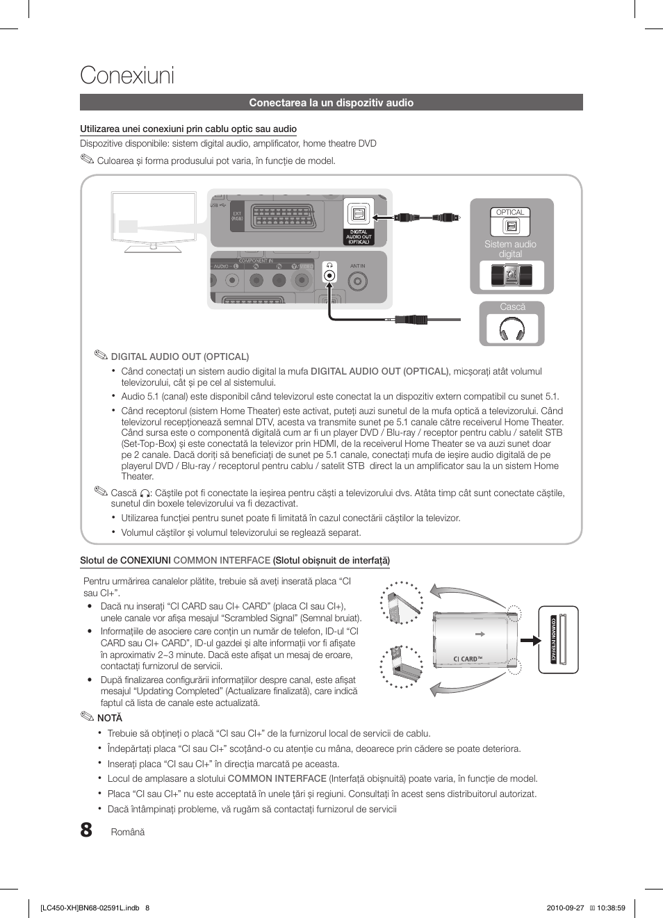 Conexiuni | Samsung LE22C450E1W User Manual | Page 328 / 401