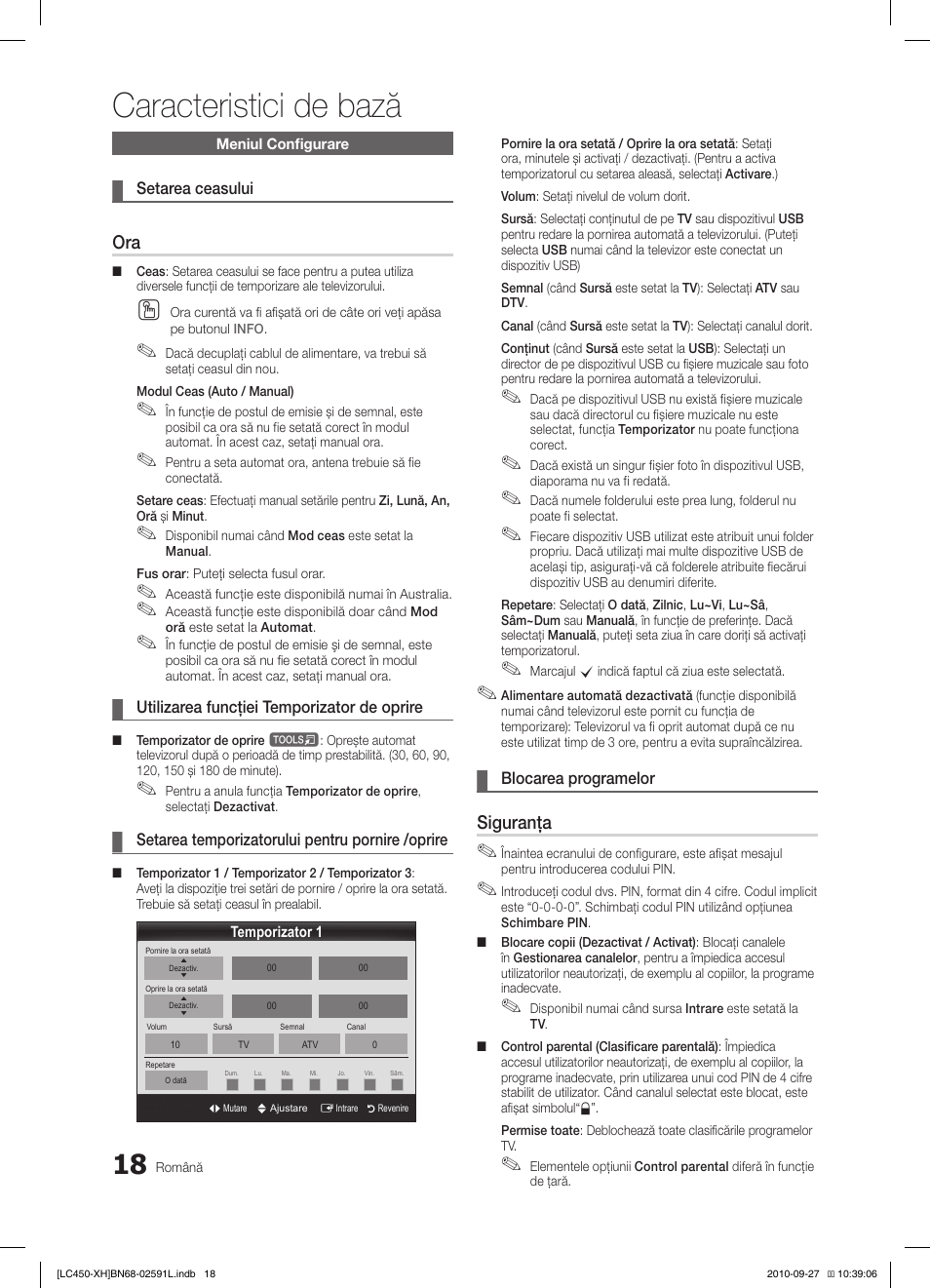 Caracteristici de bază, Siguranţa | Samsung LE22C450E1W User Manual | Page 338 / 401