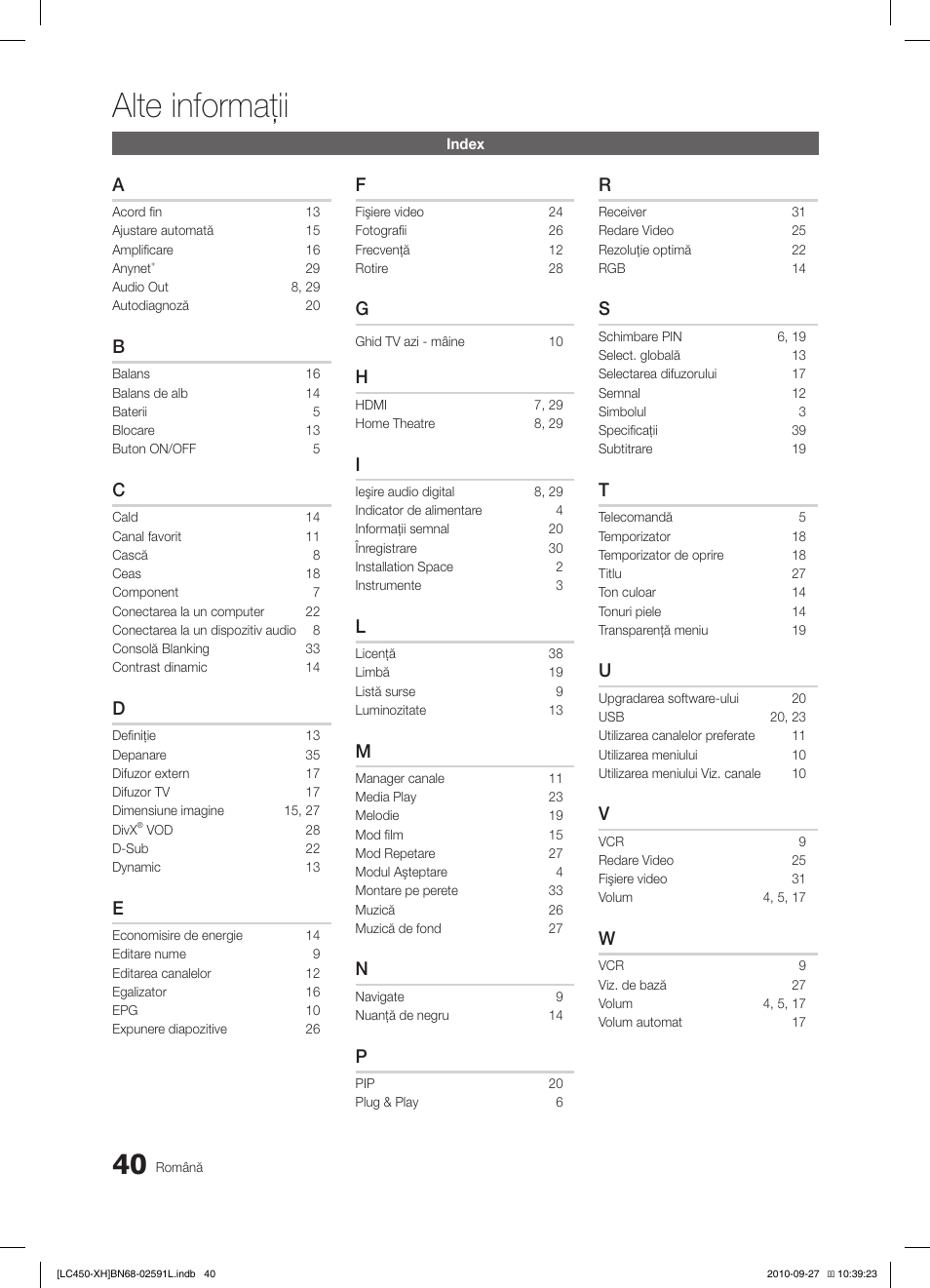 Alte informaţii | Samsung LE22C450E1W User Manual | Page 360 / 401