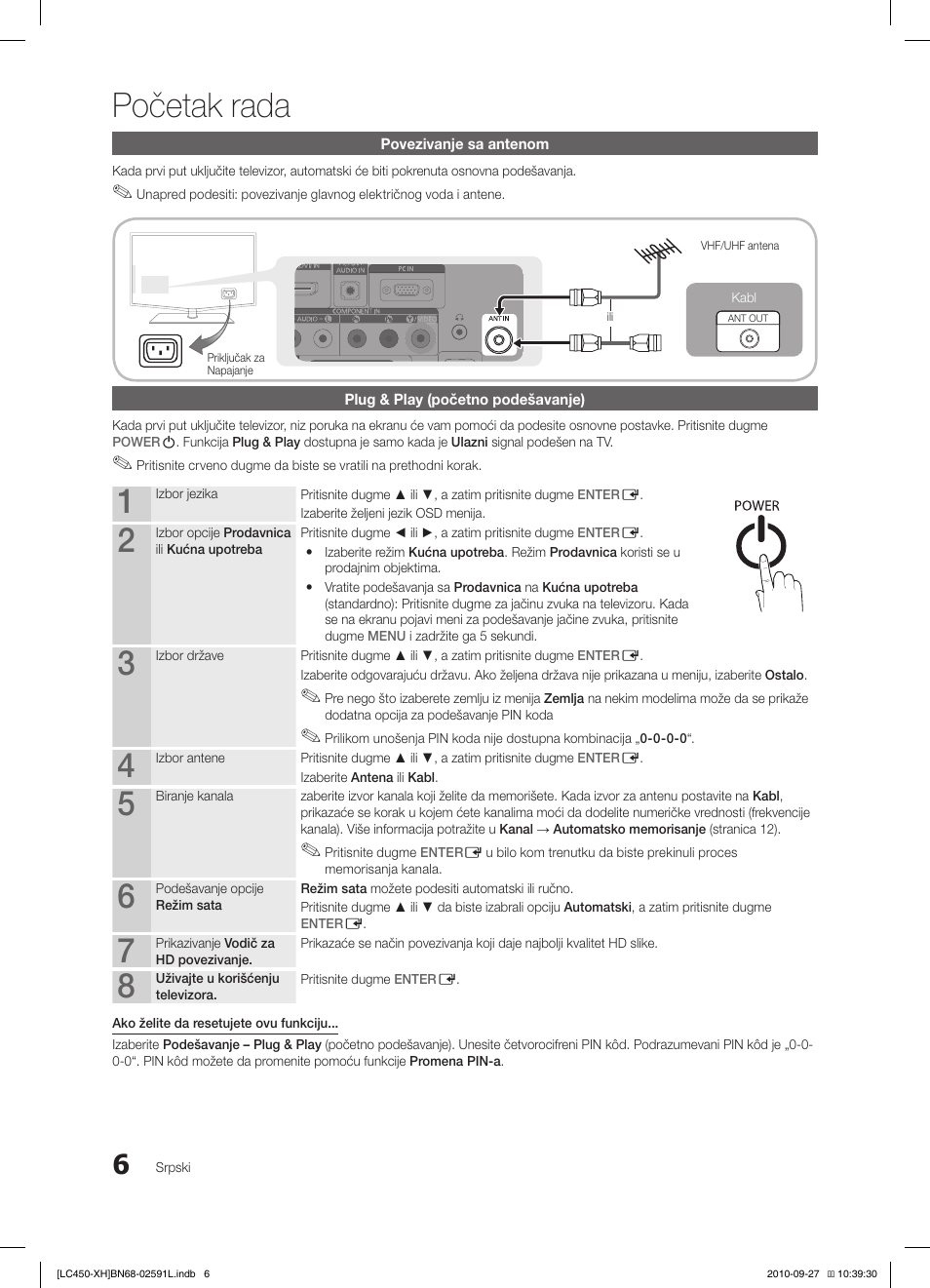 Početak rada | Samsung LE22C450E1W User Manual | Page 366 / 401