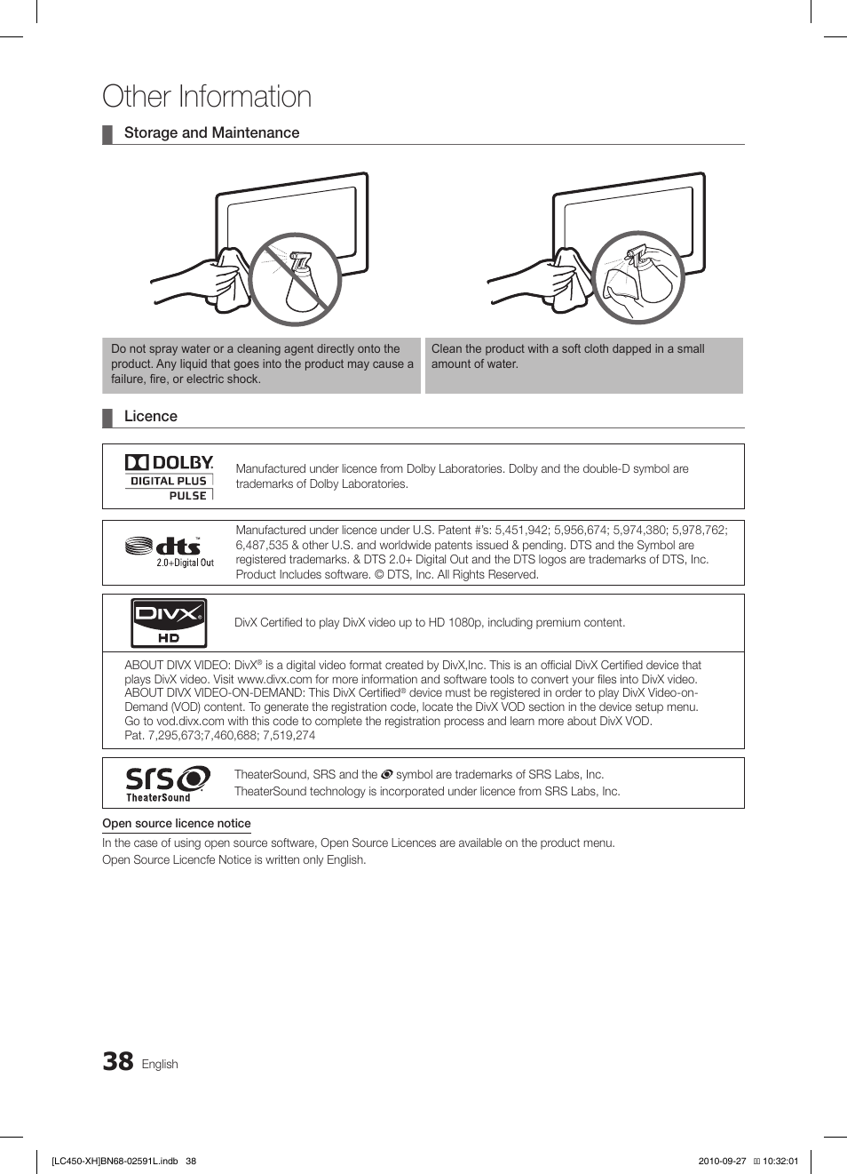 Other information | Samsung LE22C450E1W User Manual | Page 38 / 401