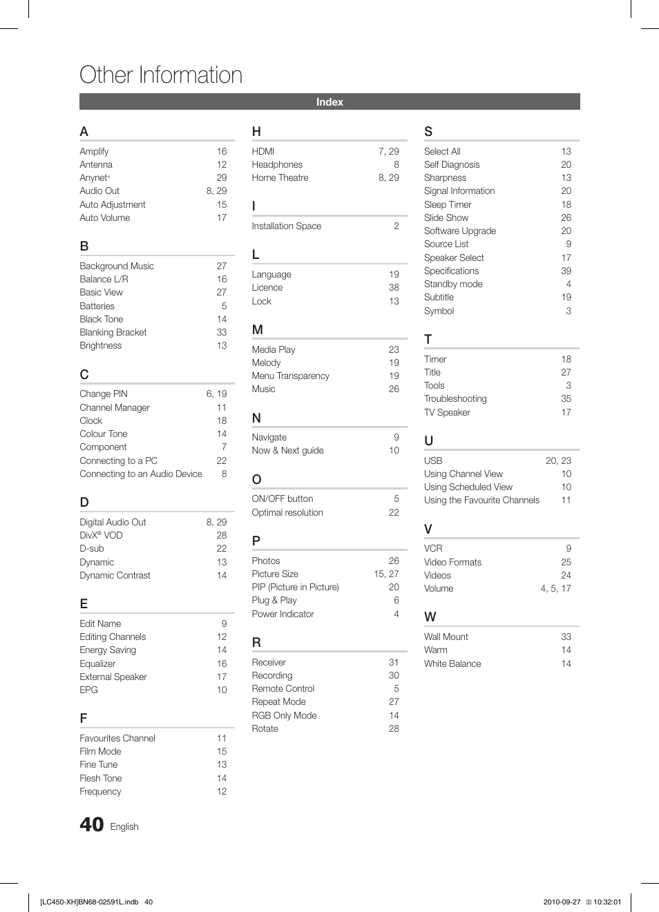 Other information | Samsung LE22C450E1W User Manual | Page 40 / 401