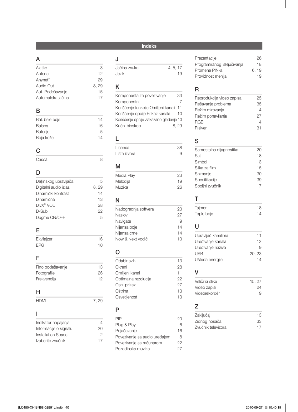 Samsung LE22C450E1W User Manual | Page 400 / 401