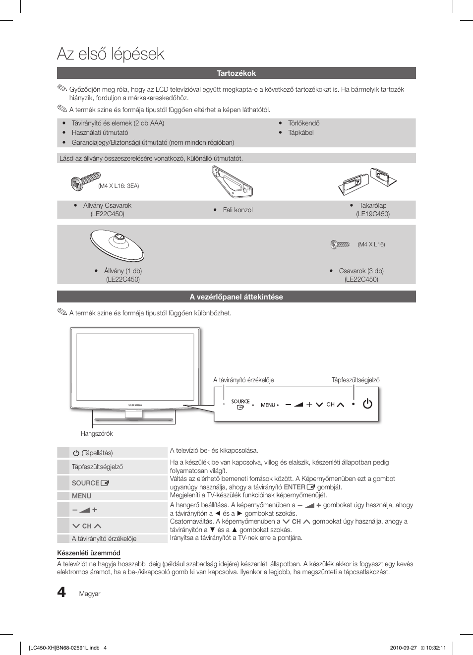 Az első lépések | Samsung LE22C450E1W User Manual | Page 44 / 401