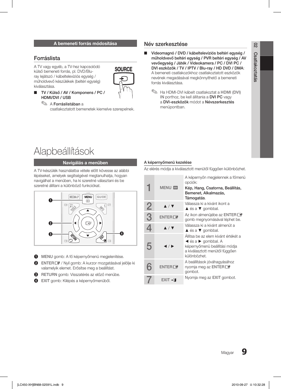 Alapbeállítások, Forráslista, Név szerkesztése | Samsung LE22C450E1W User Manual | Page 49 / 401