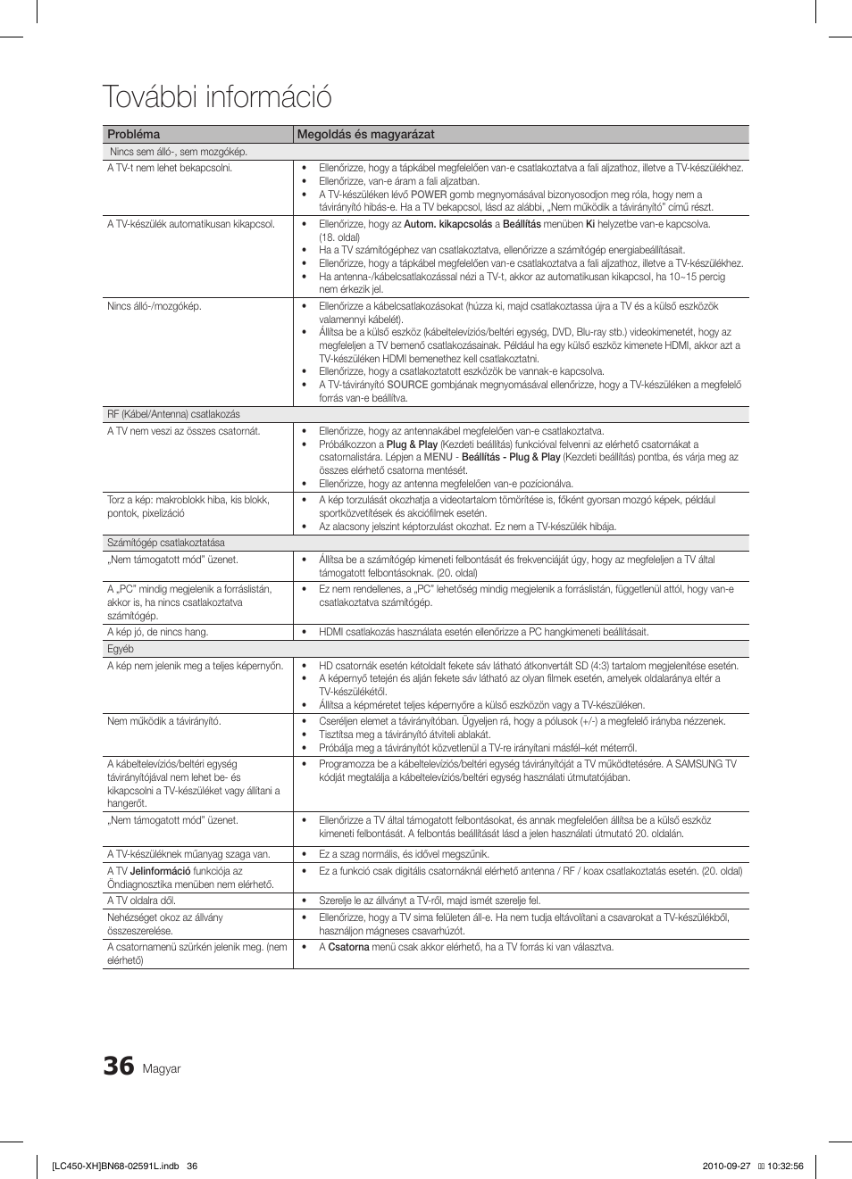 További információ | Samsung LE22C450E1W User Manual | Page 76 / 401