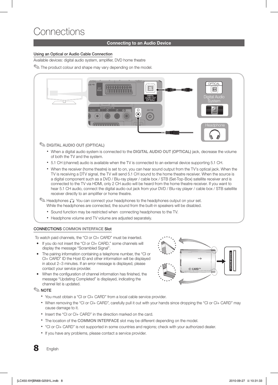 Connections | Samsung LE22C450E1W User Manual | Page 8 / 401