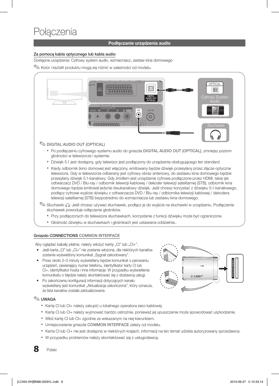 Połączenia | Samsung LE22C450E1W User Manual | Page 88 / 401