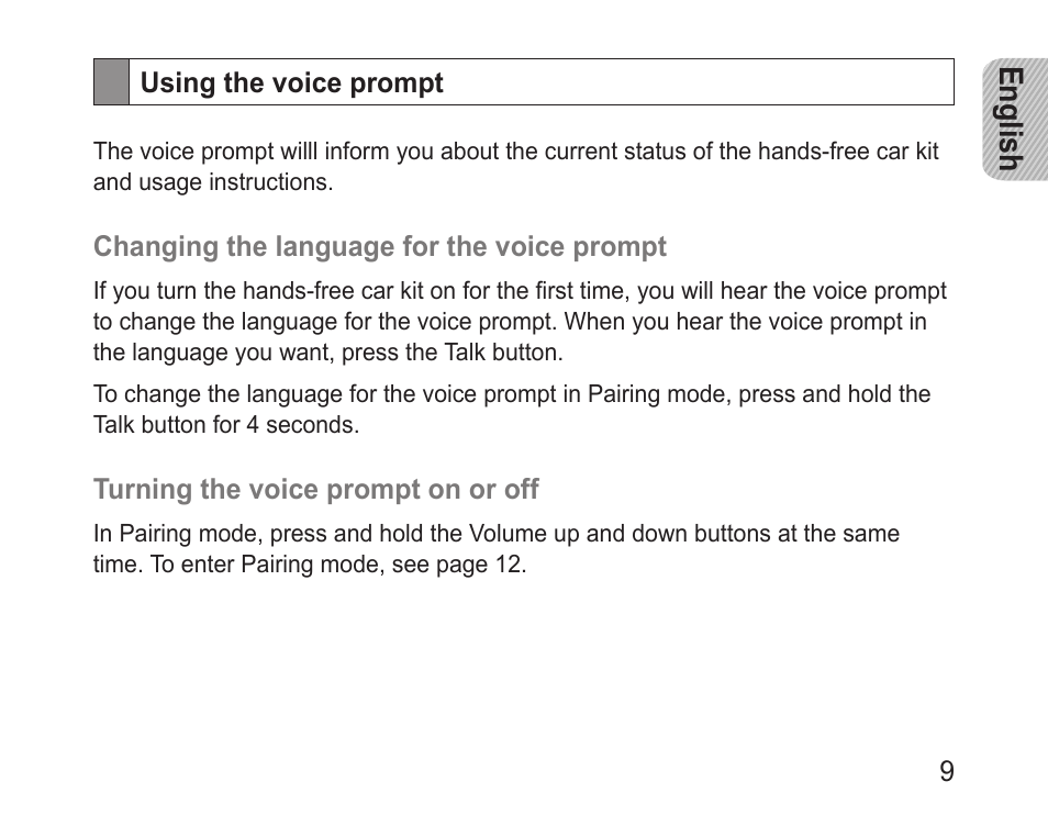 Using the voice prompt, English | Samsung BHF1000 User Manual | Page 11 / 161