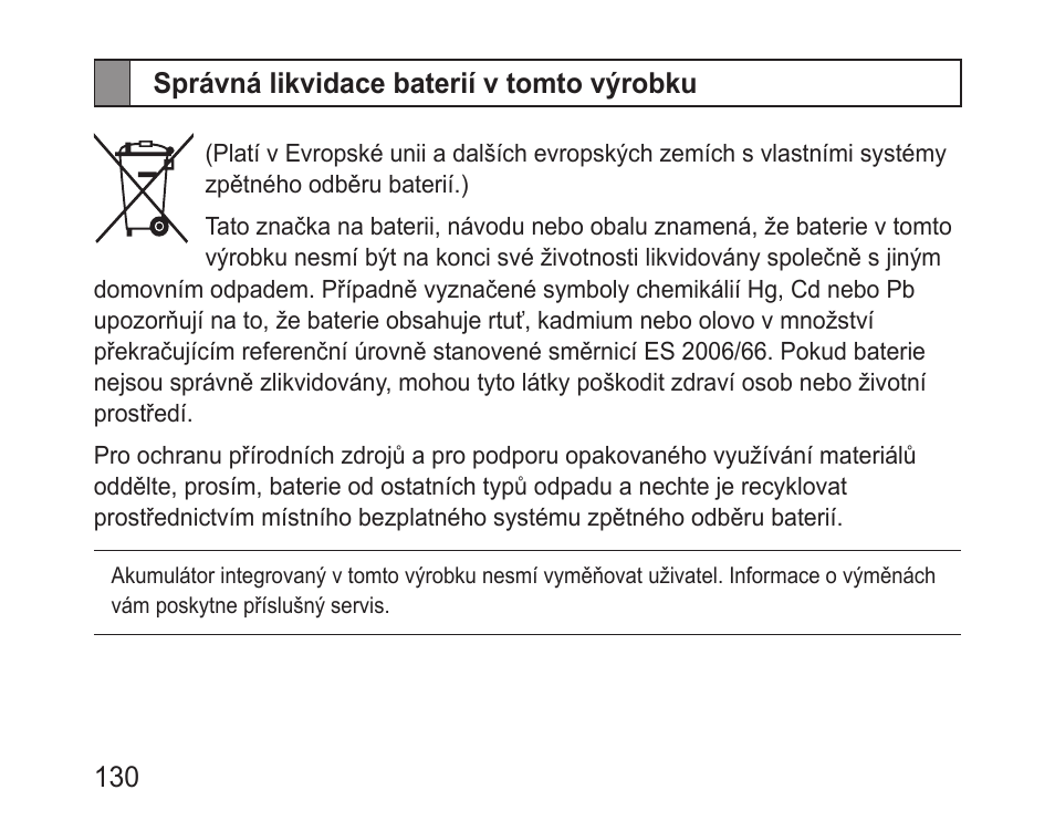 Správná likvidace baterií v tomto výrobku | Samsung BHF1000 User Manual | Page 132 / 161