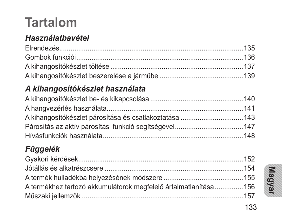 Magyar, Tartalom | Samsung BHF1000 User Manual | Page 135 / 161