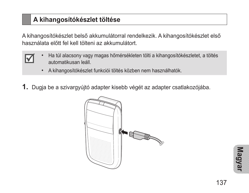 A kihangosítókészlet töltése, Magyar | Samsung BHF1000 User Manual | Page 139 / 161