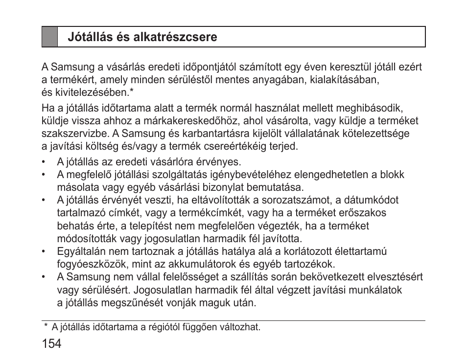 Jótállás és alkatrészcsere | Samsung BHF1000 User Manual | Page 156 / 161