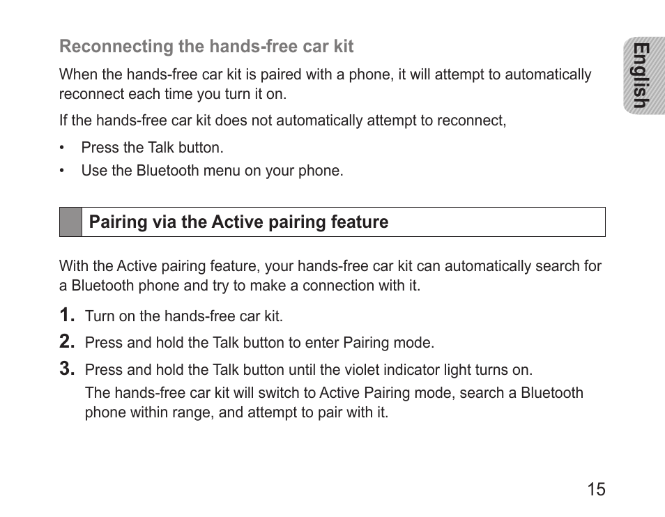 Pairing via the active pairing feature, English | Samsung BHF1000 User Manual | Page 17 / 161