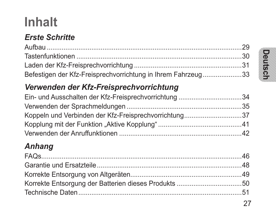 Deutsch, Inhalt | Samsung BHF1000 User Manual | Page 29 / 161