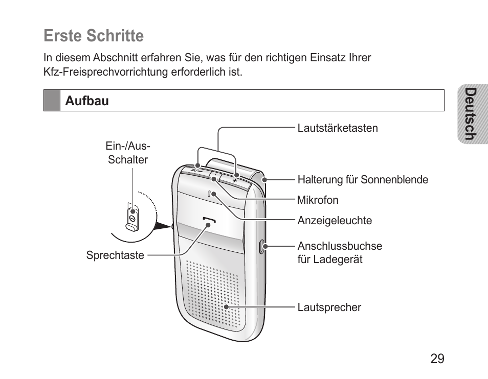 Erste schritte, Aufbau, Deutsch | Samsung BHF1000 User Manual | Page 31 / 161