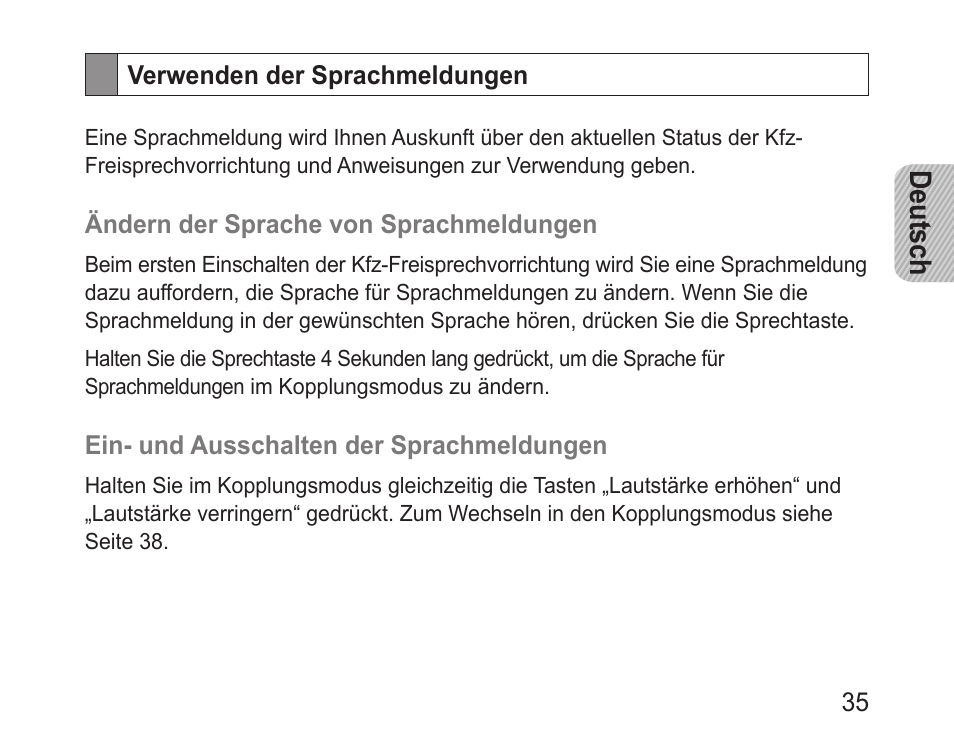 Verwenden der sprachmeldungen, Deutsch | Samsung BHF1000 User Manual | Page 37 / 161