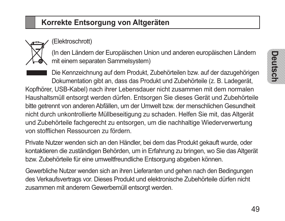 Korrekte entsorgung von altgeräten, Deutsch | Samsung BHF1000 User Manual | Page 51 / 161