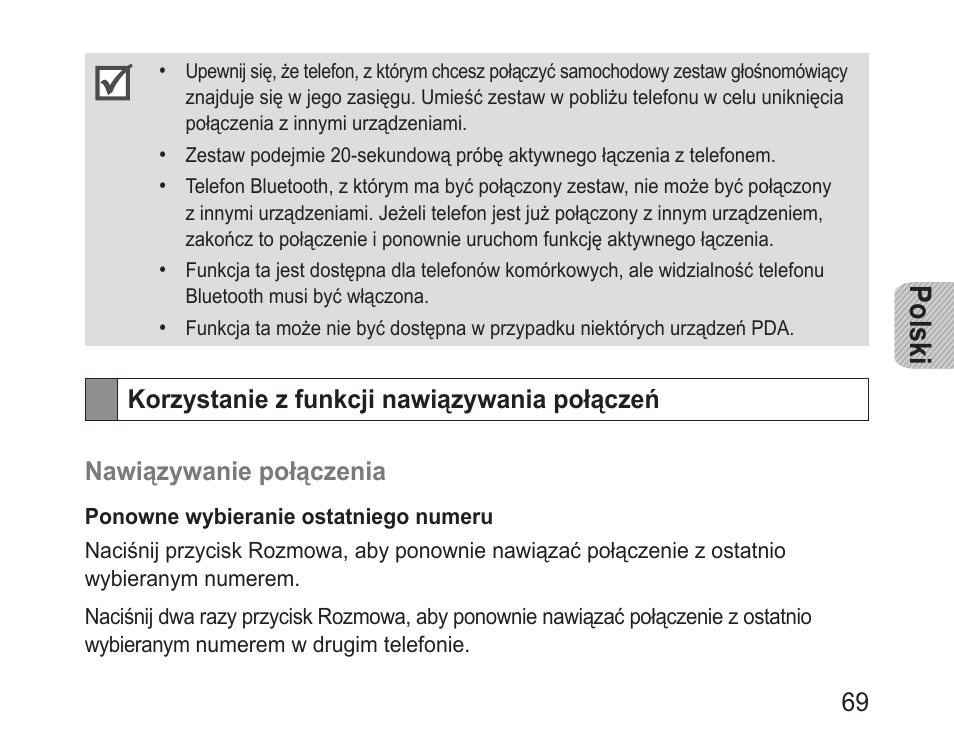 Korzystanie z funkcji nawiązywania połączeń, Polski | Samsung BHF1000 User Manual | Page 71 / 161