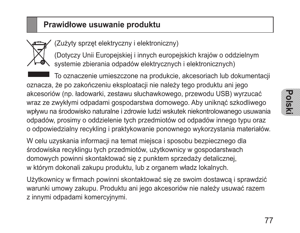 Prawidłowe usuwanie produktu, Polski | Samsung BHF1000 User Manual | Page 79 / 161