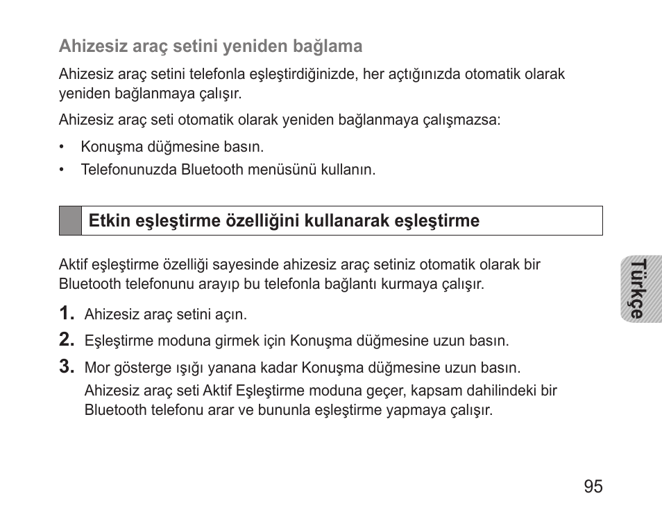 Etkin eşleştirme özelliğini kullanarak eşleştirme, Türkçe | Samsung BHF1000 User Manual | Page 97 / 161