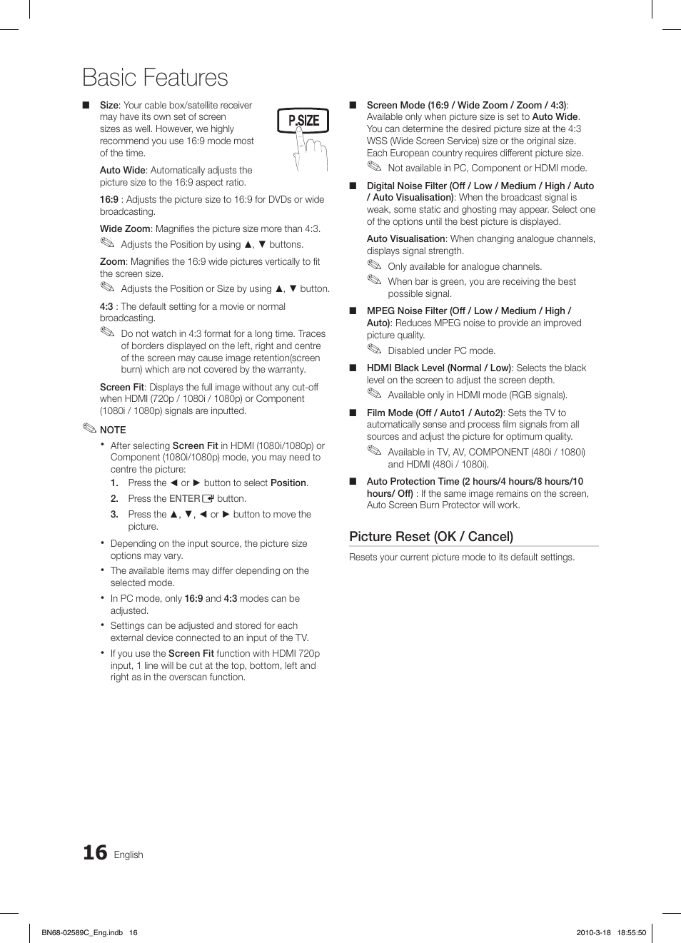 Basic features, Fav.ch p.mode dual mts | Samsung LE32C350D1W User Manual | Page 16 / 331