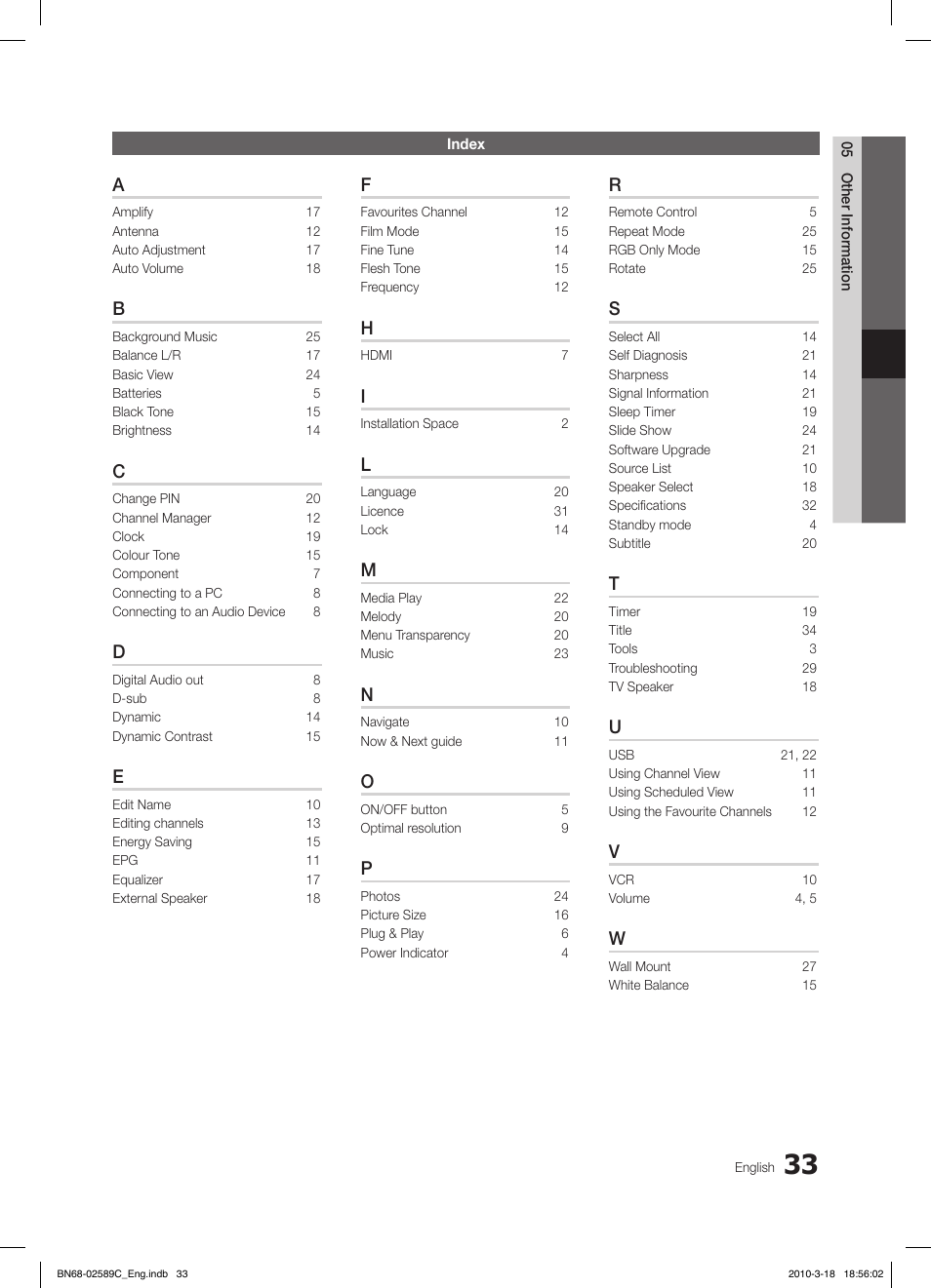 Samsung LE32C350D1W User Manual | Page 33 / 331