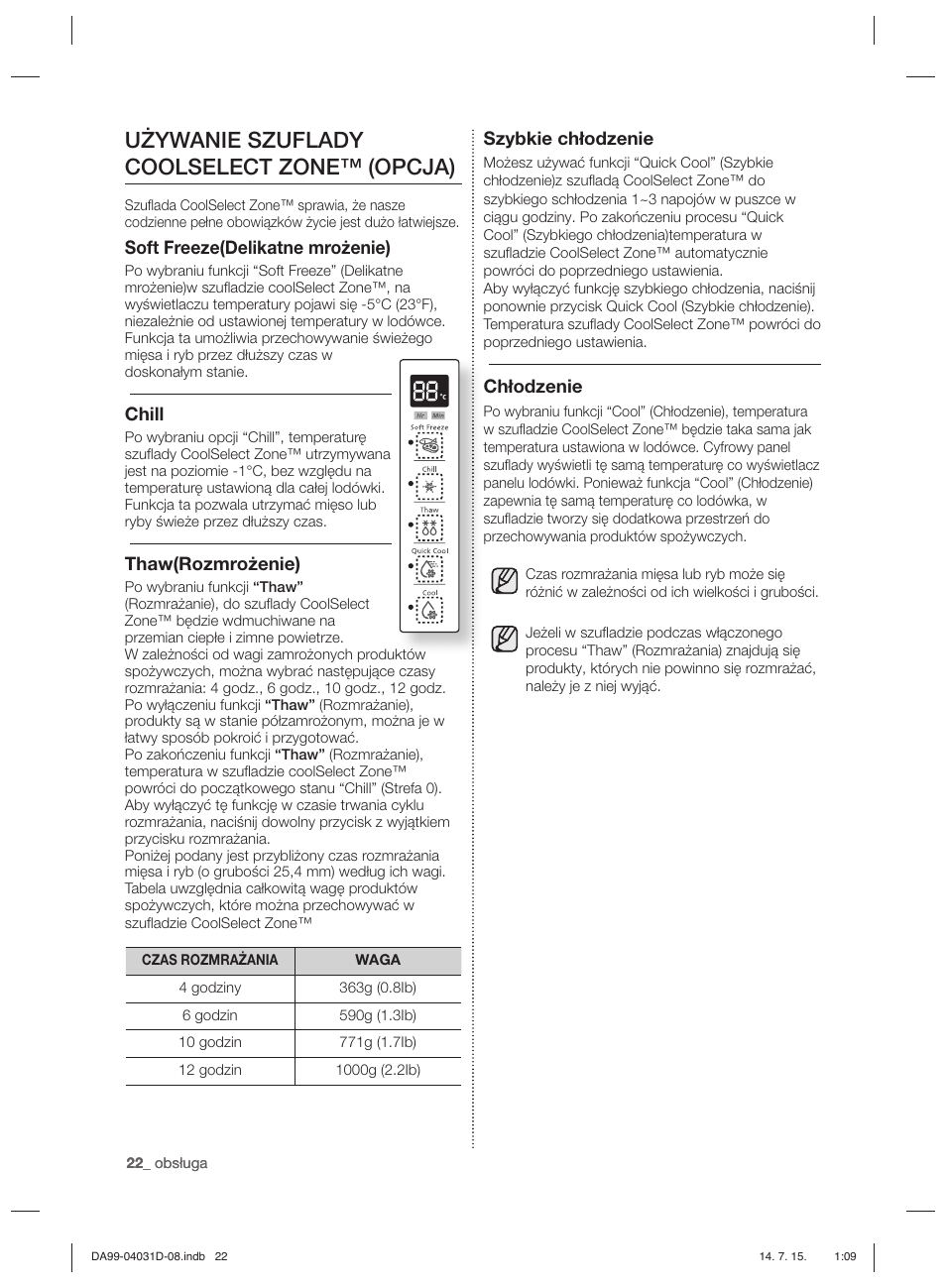 Używanie szuflady coolselect zone™ (opcja) | Samsung RS61781GDSR User Manual | Page 100 / 132