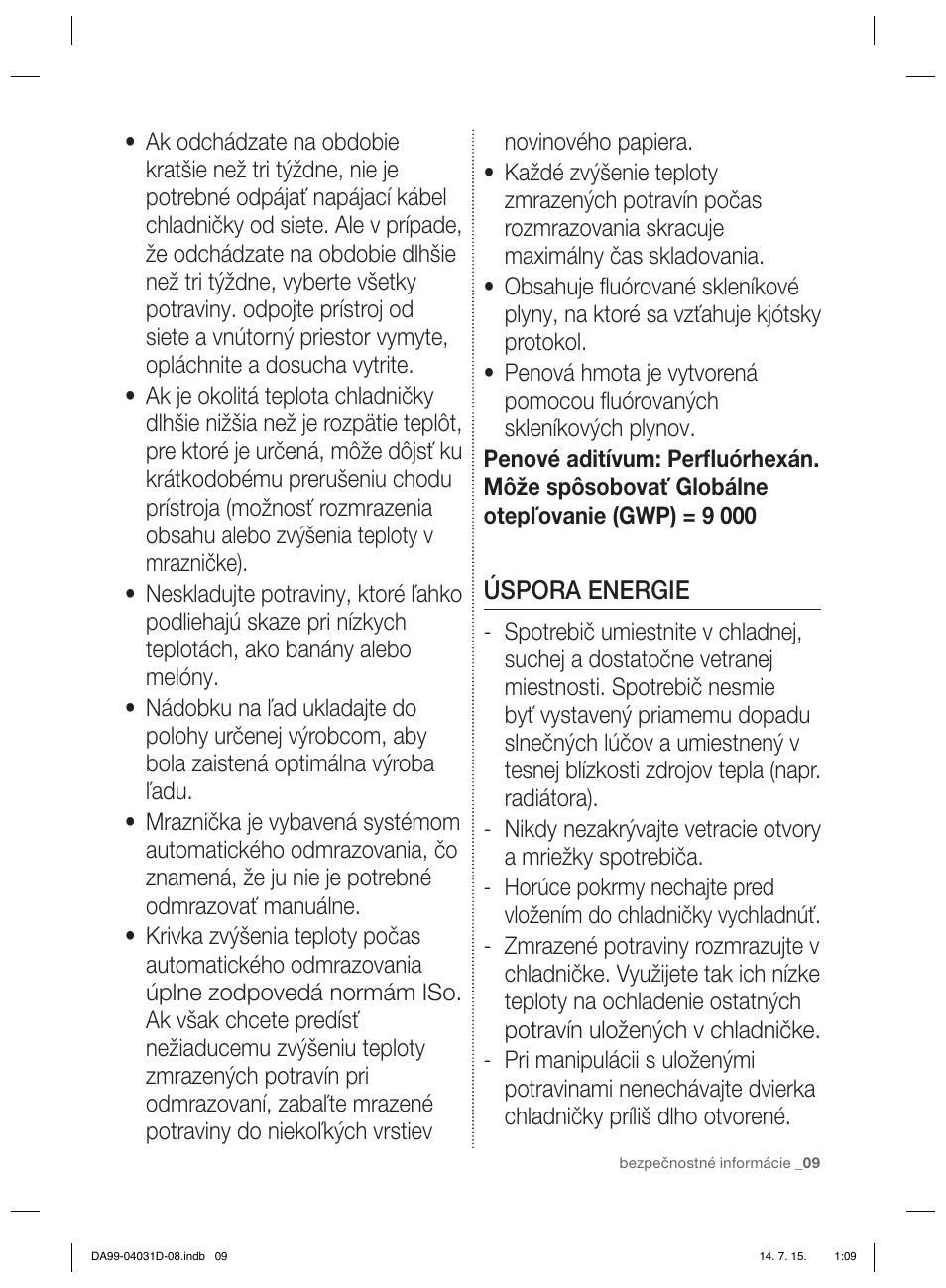 Úspora energie | Samsung RS61781GDSR User Manual | Page 113 / 132