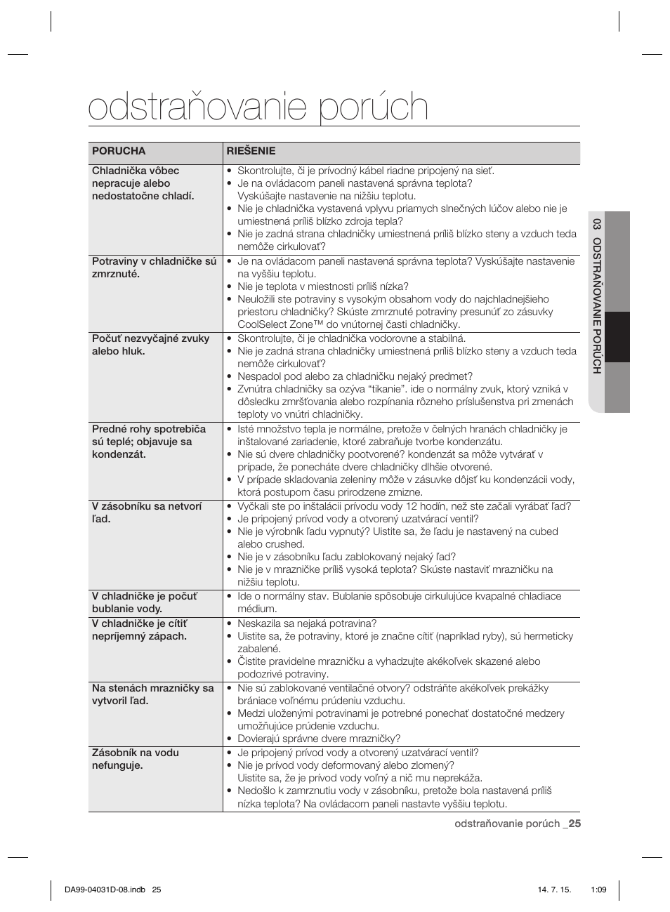 Odstraňovanie porúch | Samsung RS61781GDSR User Manual | Page 129 / 132