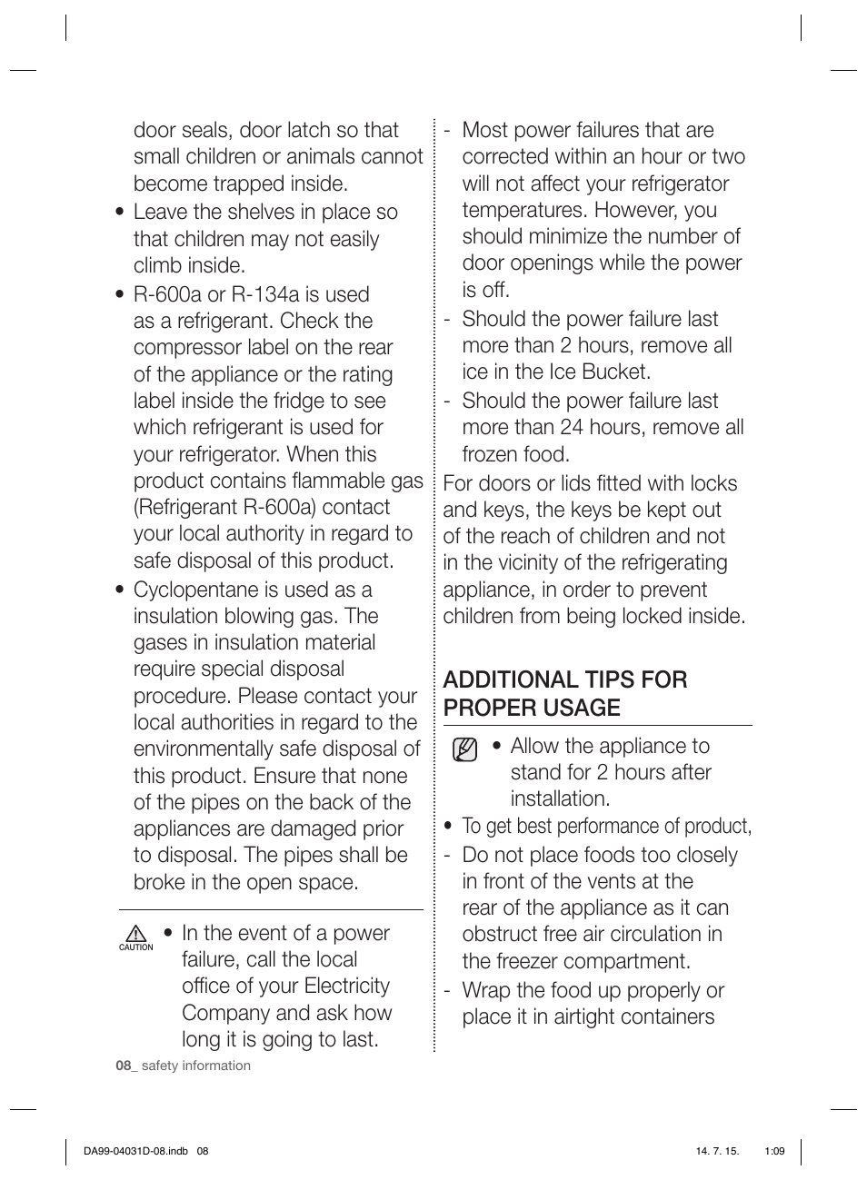 Additional tips for proper usage | Samsung RS61781GDSR User Manual | Page 34 / 132