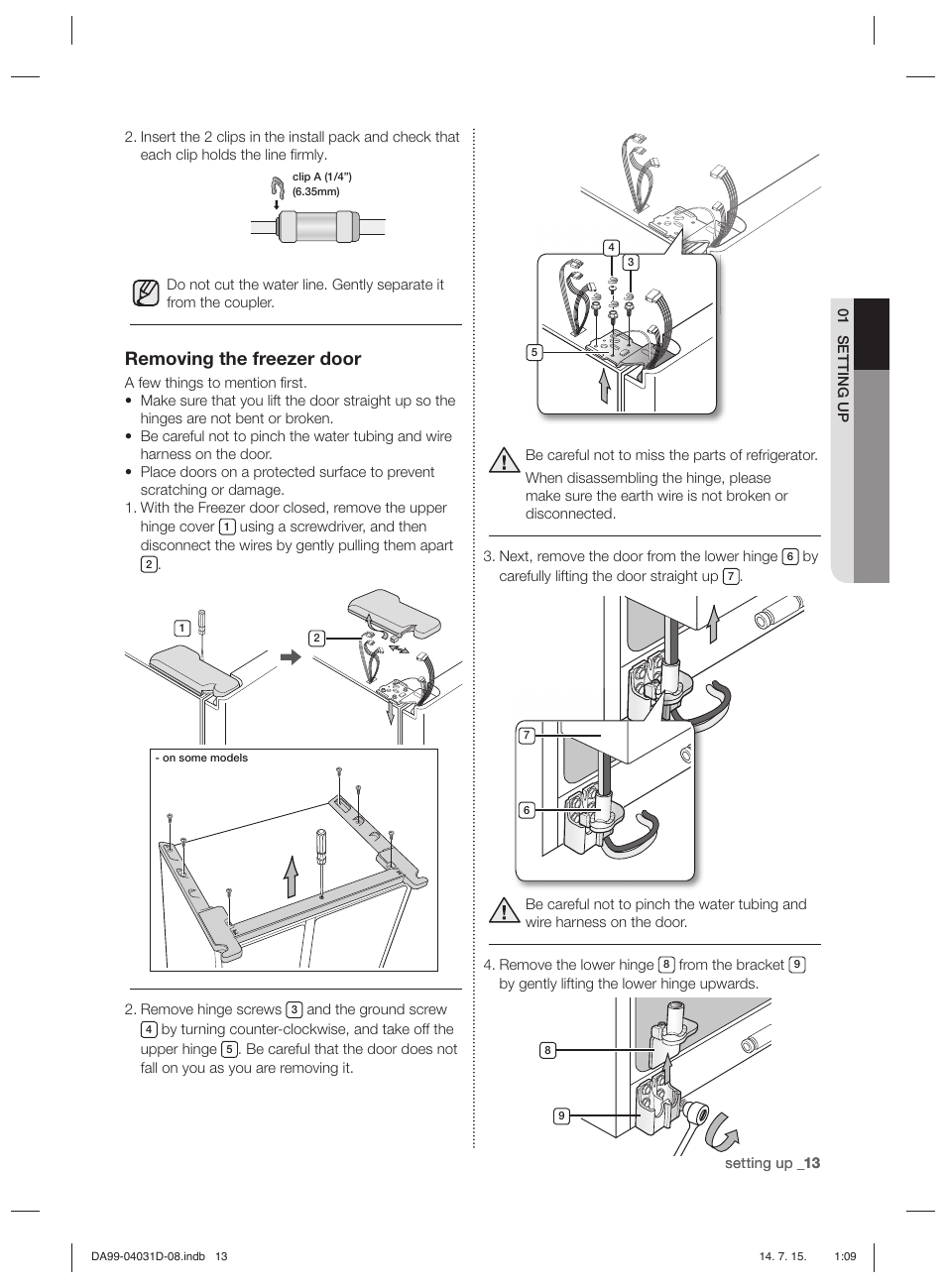 Removing the freezer door | Samsung RS61781GDSR User Manual | Page 39 / 132