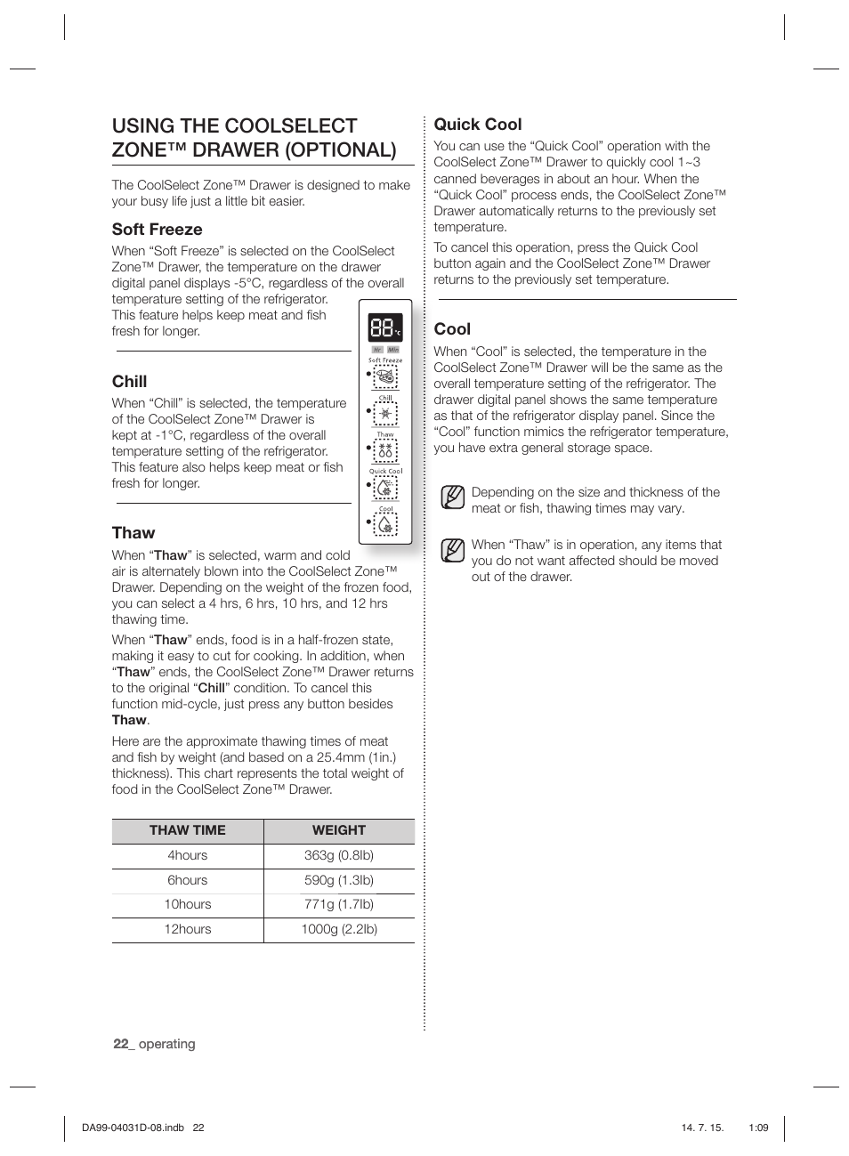 Using the coolselect zone™ drawer (optional) | Samsung RS61781GDSR User Manual | Page 48 / 132