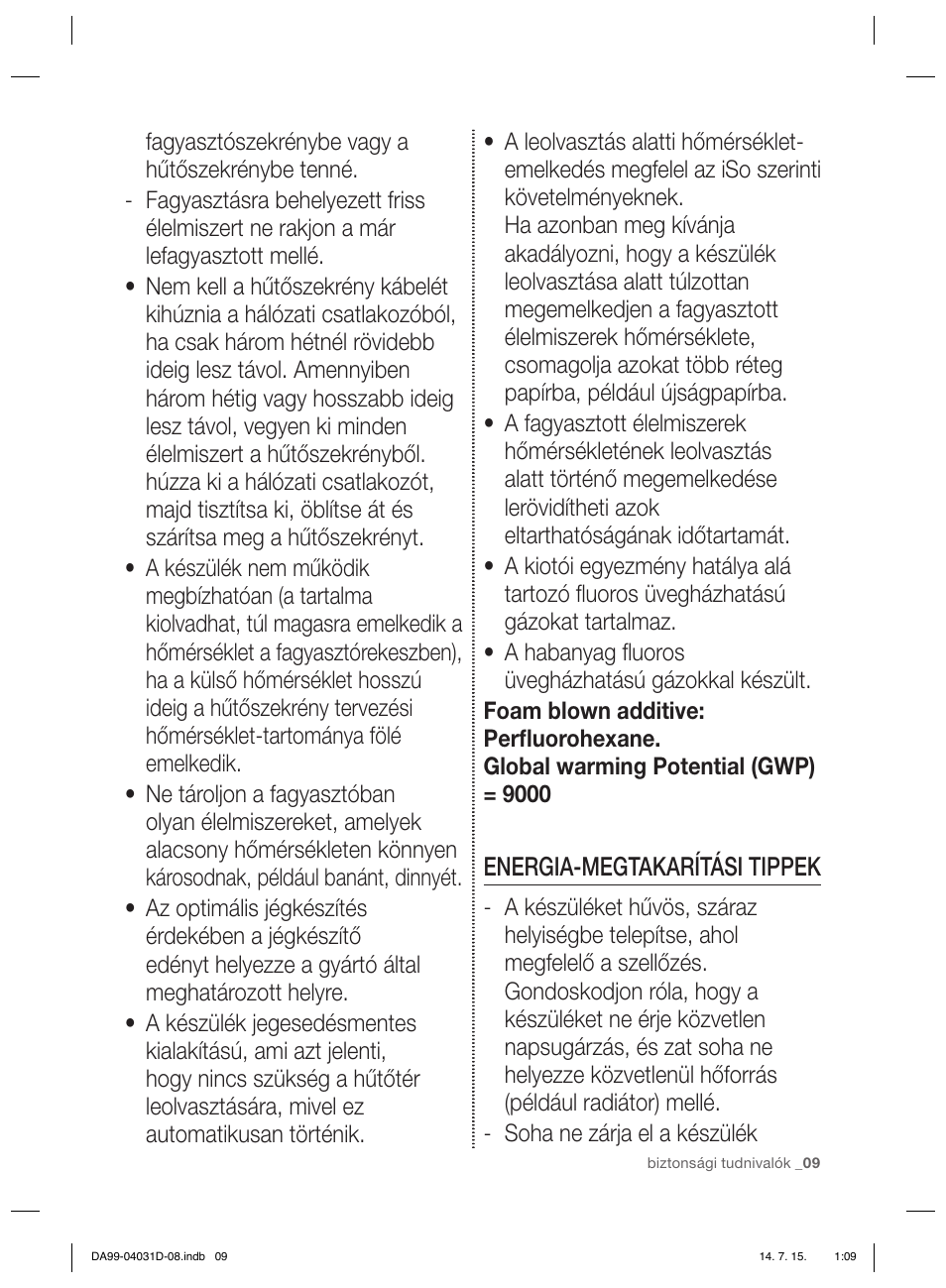 Energia-megtakarítási tippek | Samsung RS61781GDSR User Manual | Page 61 / 132