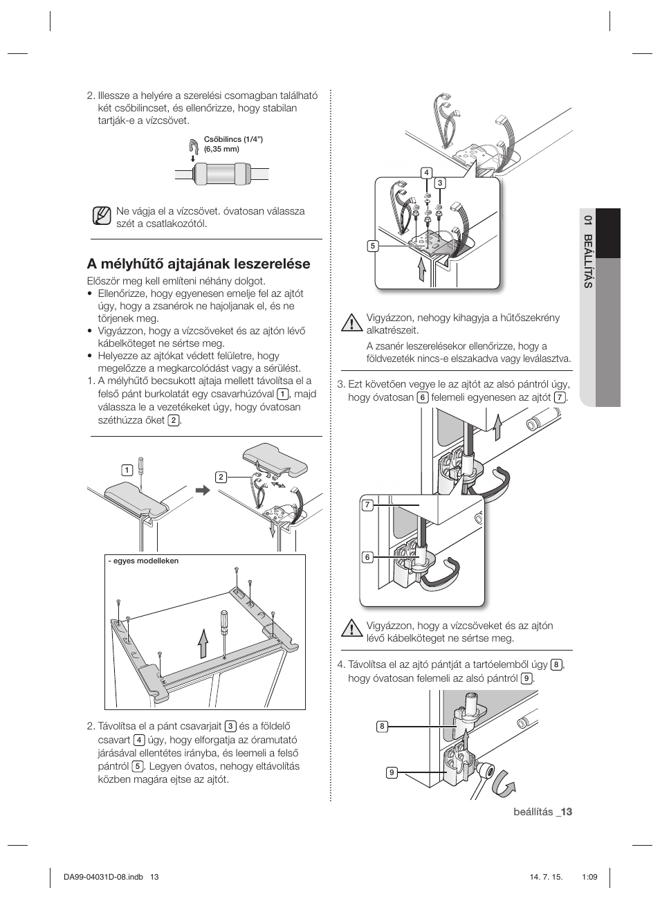 A mélyhűtő ajtajának leszerelése | Samsung RS61781GDSR User Manual | Page 65 / 132