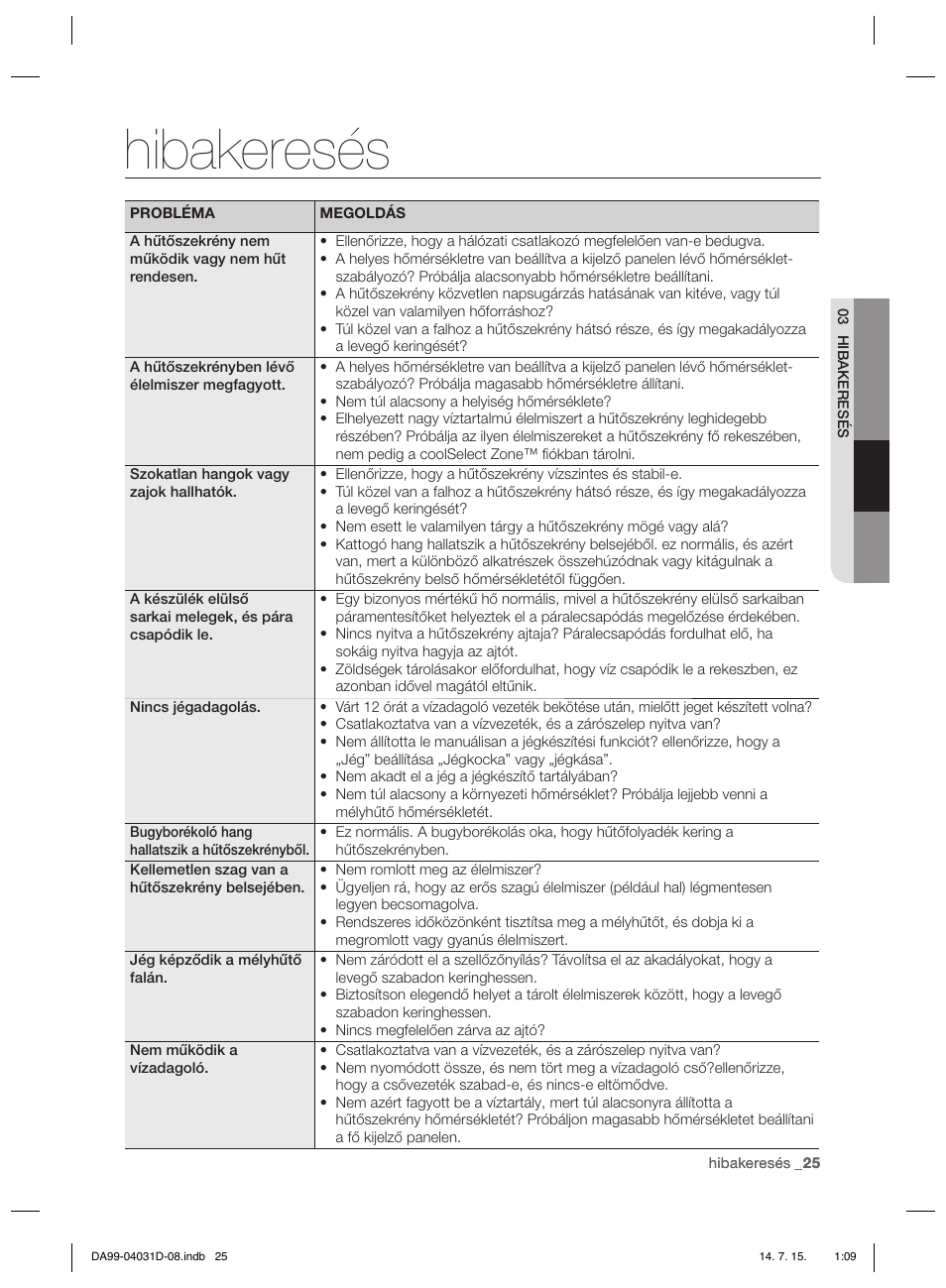 Hibakeresés | Samsung RS61781GDSR User Manual | Page 77 / 132