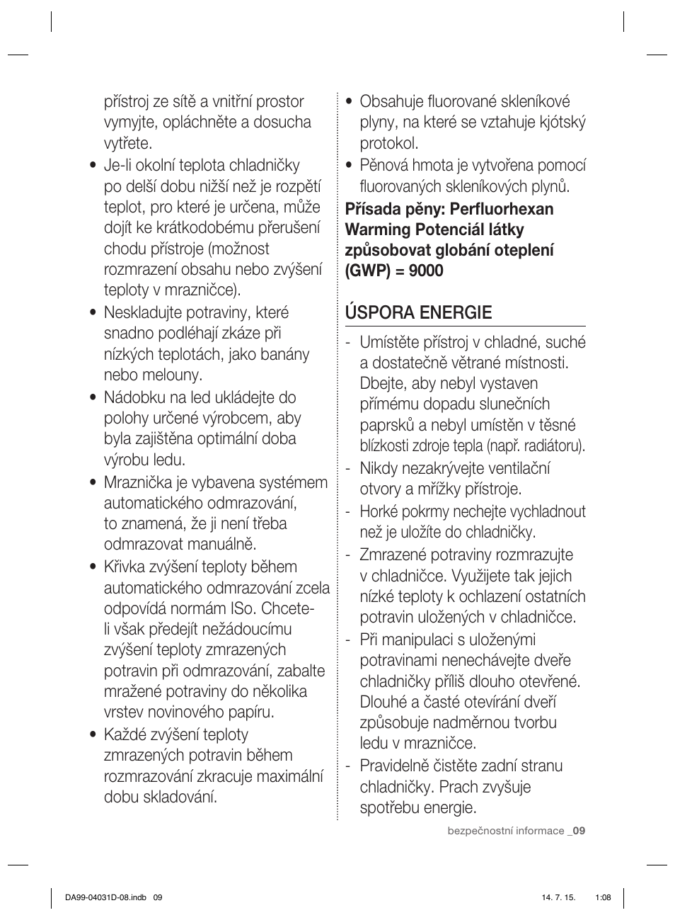 Úspora energie | Samsung RS61781GDSR User Manual | Page 9 / 132