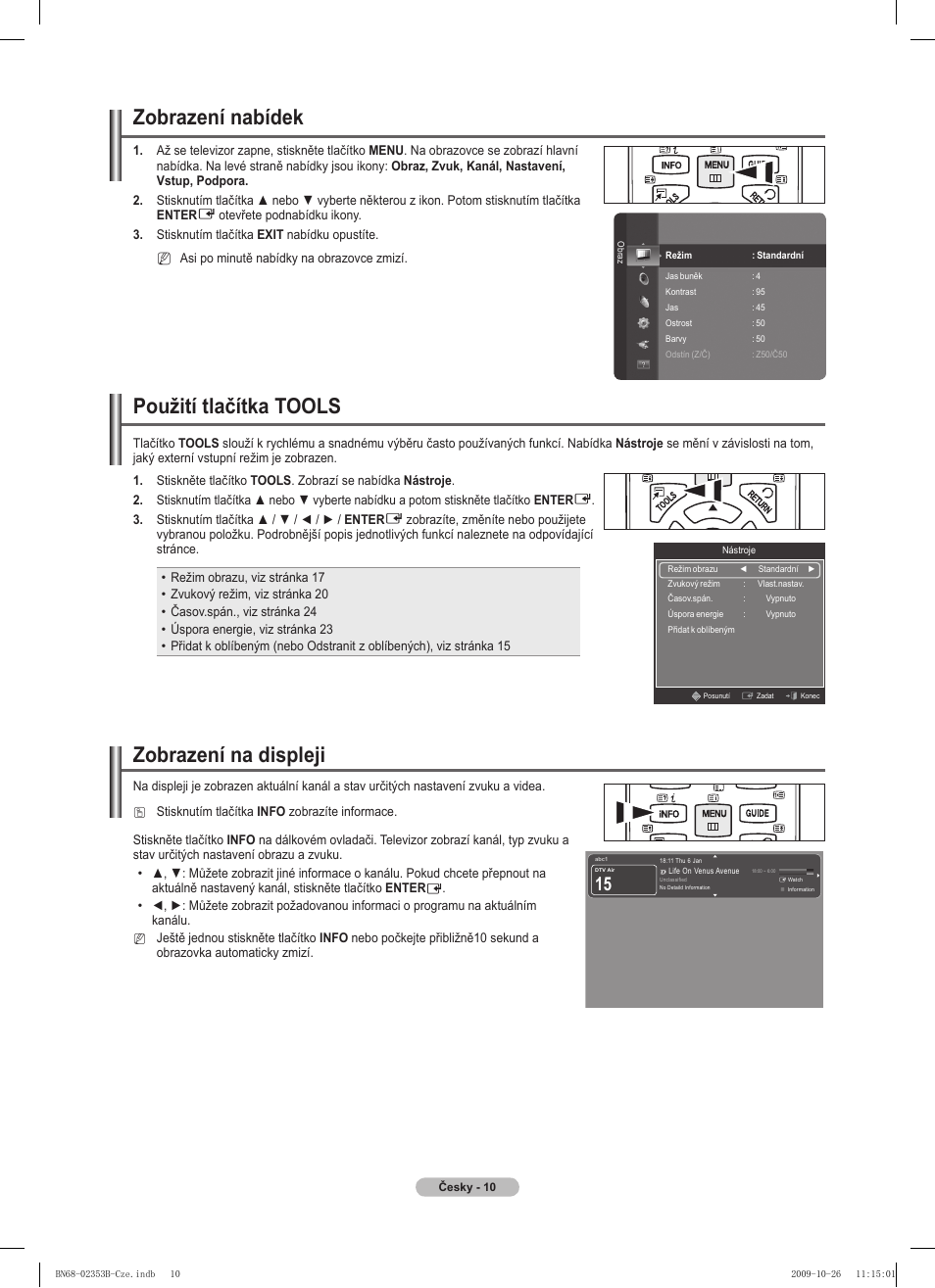 Zobrazení nabídek, Použití tlačítka tools, Zobrazení na displeji | Samsung PS42B430P2W User Manual | Page 180 / 343