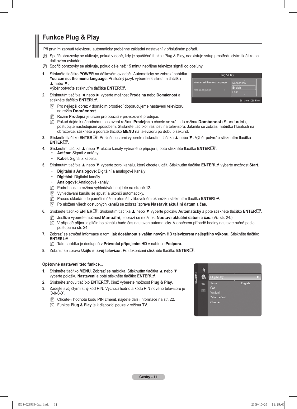 Funkce plug & play | Samsung PS42B430P2W User Manual | Page 181 / 343