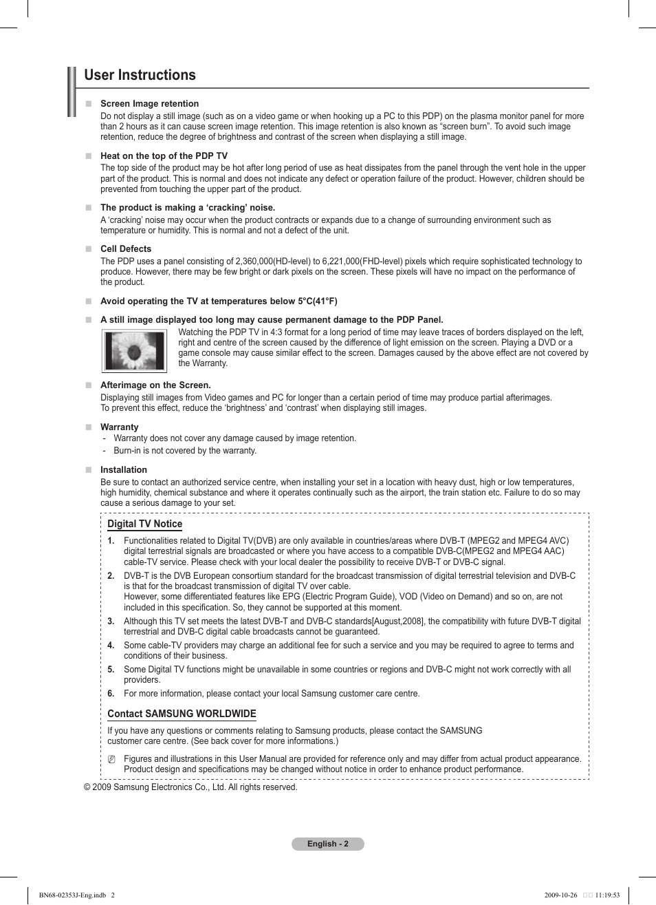 User instructions | Samsung PS42B430P2W User Manual | Page 2 / 343